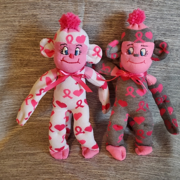 Pink Ribbon Sock Monkey - Grey - Picture 4 of 7